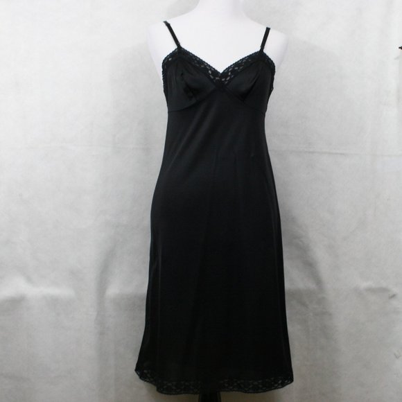 Vanity Fair Other - Vintage 50's Vanity Fair Black Nylon Midi Slip w/ Floral Lace Trim SZ 34 EUC